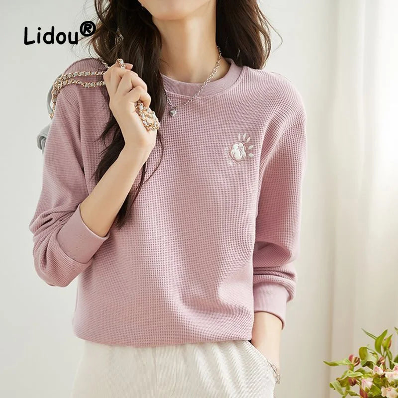 Autumn New Solid Color Embroidered Sweatshirts Women Classic Long Sleeve O-collar All-match Loose Fashion Comfortable Top 2022. Hoodie with Hood Adjustable Protection Autumn New Solid Color Embroidered Sweatshirts Women Classic Long Sleeve O-collar All-match Loose Fashion Comfortable Top 2022. Hoodie with Hood Adjustable Protection