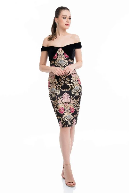 Terani Couture 1821C7021 - Velvet Knee Length Dress Tunics Luxurious premium
