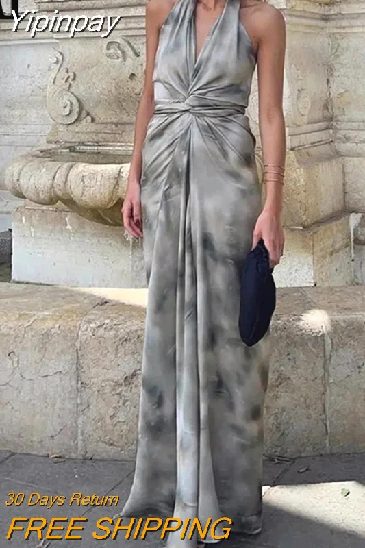 Yipinpay Tie Dye Halter Long Dress Women Summer Sexy Backless Dress Woman 2023 Knot Off Shoulder Sleeveless Midi Party Dresses Tunics Top Casual Yipinpay Tie Dye Halter Long Dress Women Summer Sexy Backless Dress Woman 2023 Knot Off Shoulder Sleeveless Midi Party Dresses Tunics Top Casual