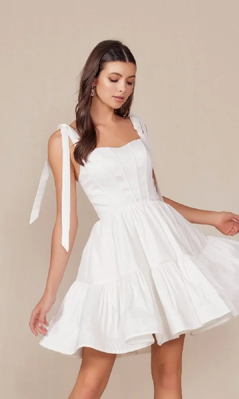Shoulder-Tie Little White Party Dress T869W Tunics Gym athletic