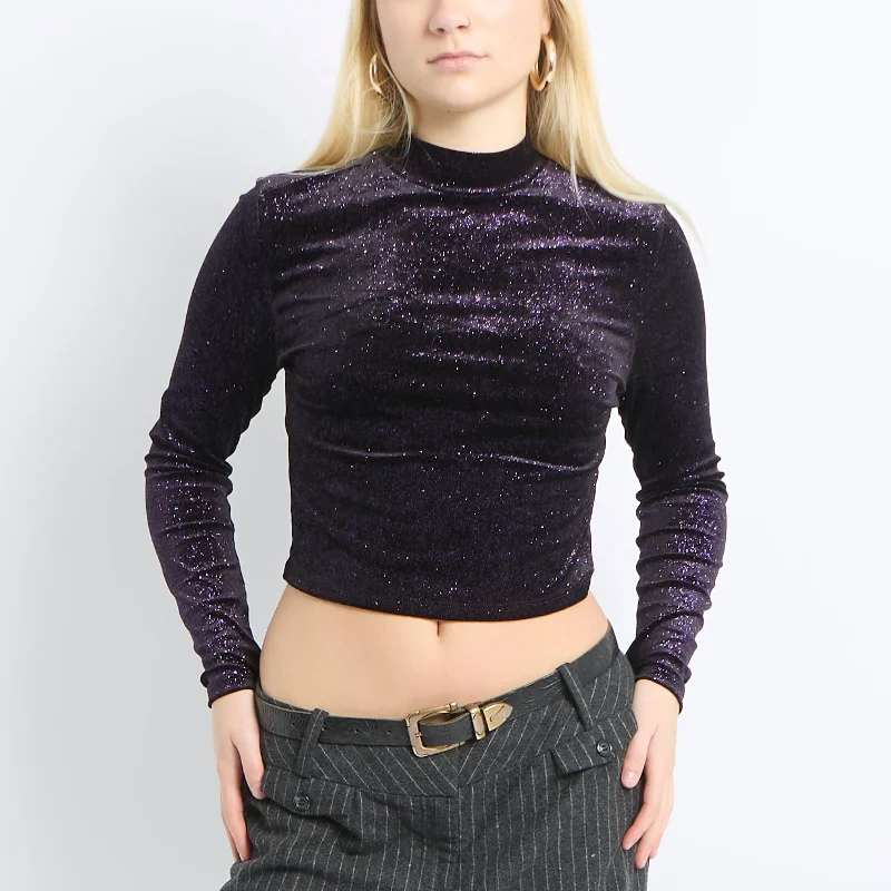 Velvet Open Back Crop Top - UK 8 Cotton Fabric Linen Fabric Terry Fabric