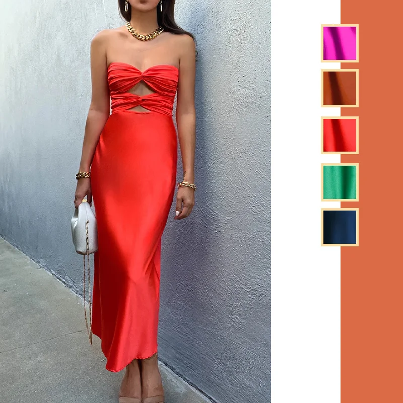 Sexy Satin Strapless Summer Women Party Dresses Tunics Handmade artisanal