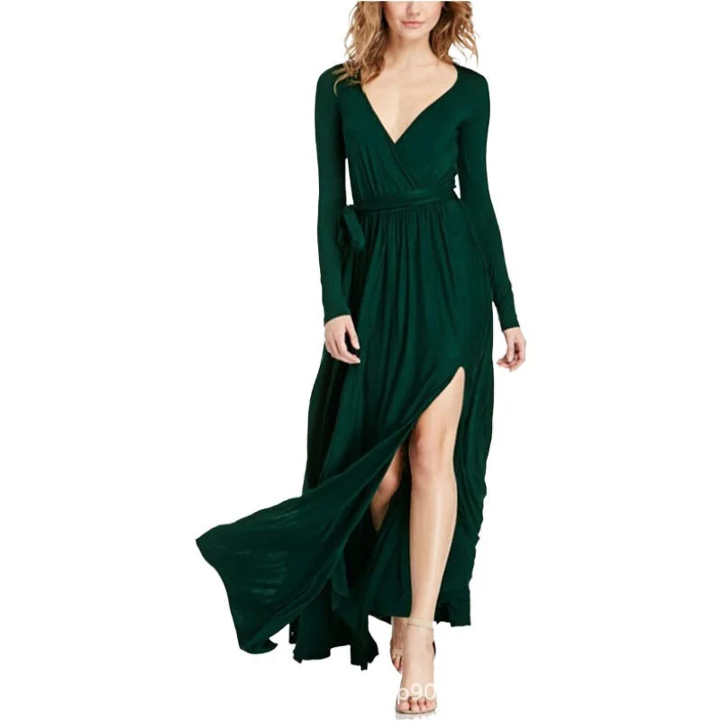 Sexy Deep V Neck Long Party Dresses Tunics Mesh breathable