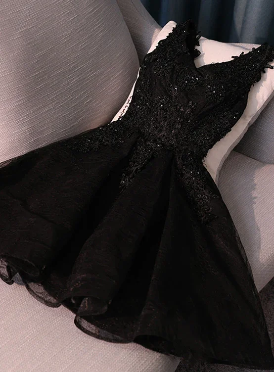 Lovely Black Lace V-neckline Short Homecoming Dress, Black Party Dress gh1761 Chiffon Maxi Beach Lovely Black Lace V-neckline Short Homecoming Dress, Black Party Dress gh1761 Chiffon Maxi Beach