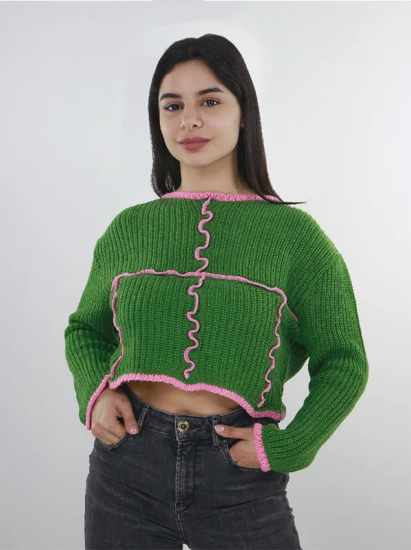 Women's Wool Ribbed Crop Top,Green Jersey Fabric Tulle Fabric Batik Fabric