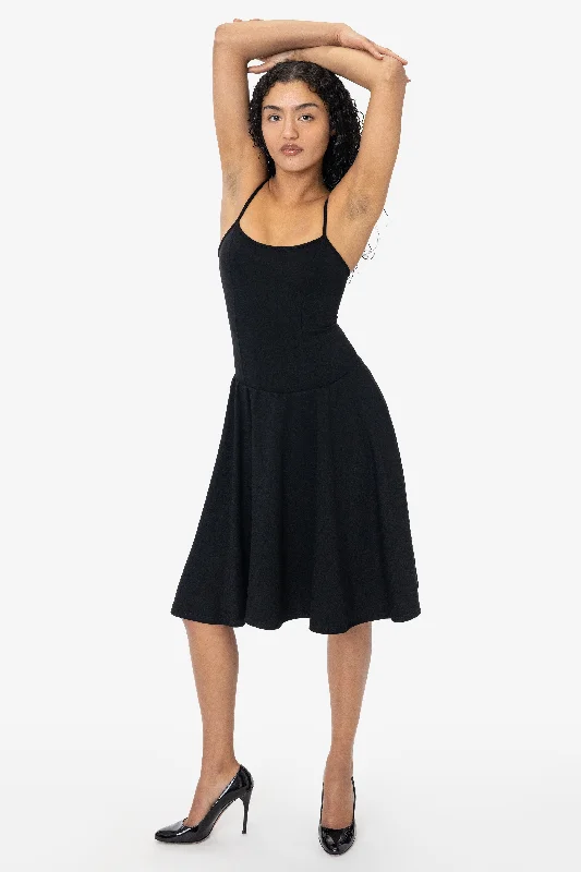 PON3662 - Ponte Mid-Length Drop Waist Spaghetti Dress Tunics Leisure comfortable