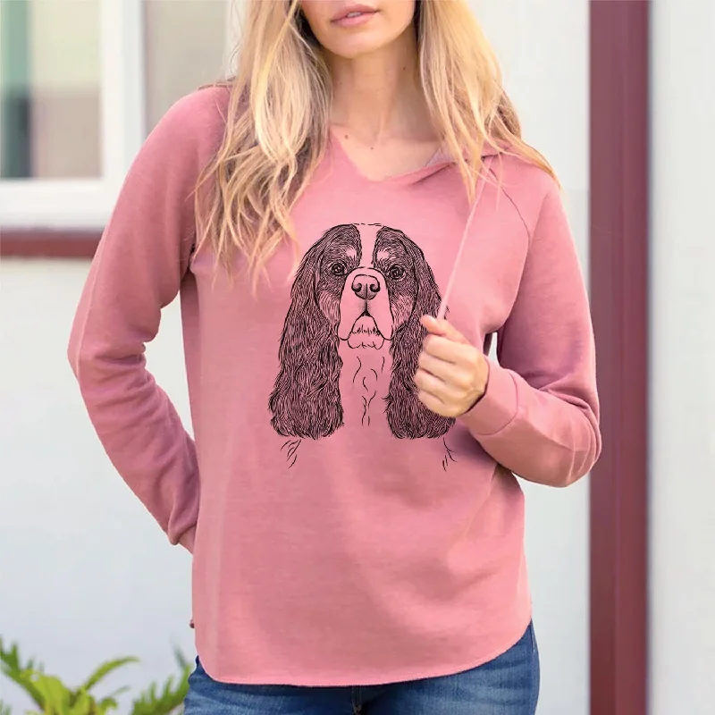Sebastian the Cavalier King Charles Spaniel - Cali Wave Hooded Sweatshirt. Hoodie with Hem Fringe Bohemian Relaxed Sebastian the Cavalier King Charles Spaniel - Cali Wave Hooded Sweatshirt. Hoodie with Hem Fringe Bohemian Relaxed
