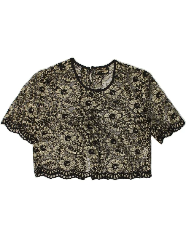 BLUE NOTES Womens See Through Crop Top UK 10 Small  Black Floral Viscose Iron Safe Non-Iron Wrinkle Free