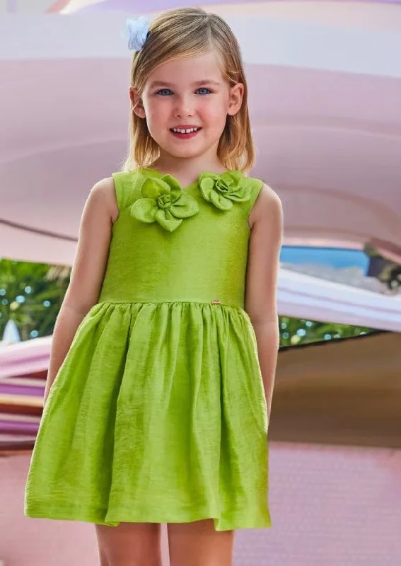 Mayoral Girls' Green Linen Embossed Flower Dress 3916 Tunics Polka dots