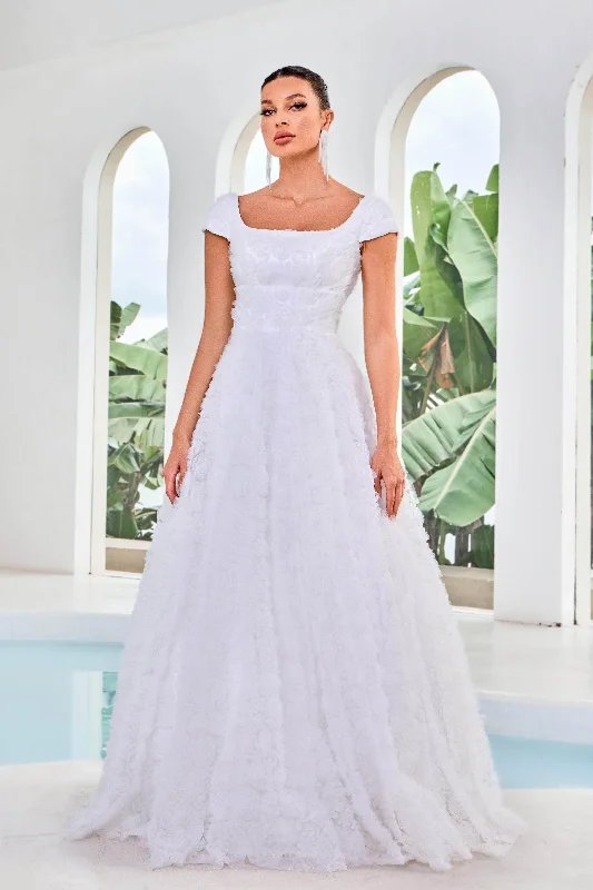 J'Adore Dresses J24044 - Cap Sleeve Floral Evening Gown Pencil Office Professional