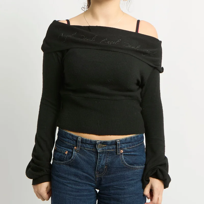 Off The Shoulder Sequin Detail Crop Top - UK 8 Welt Pockets Slit Pockets Flap Pockets