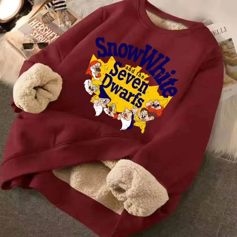 Women Fleece-lined Warm Printed Thermal Sweatshirts Loose Fit O-Neck Warm Lamb Wool Top For Women Streetwear Jumpers Hoodies. Hoodie with Hem Ribbing Snug Secure Women Fleece-lined Warm Printed Thermal Sweatshirts Loose Fit O-Neck Warm Lamb Wool Top For Women Streetwear Jumpers Hoodies. Hoodie with Hem Ribbing Snug Secure