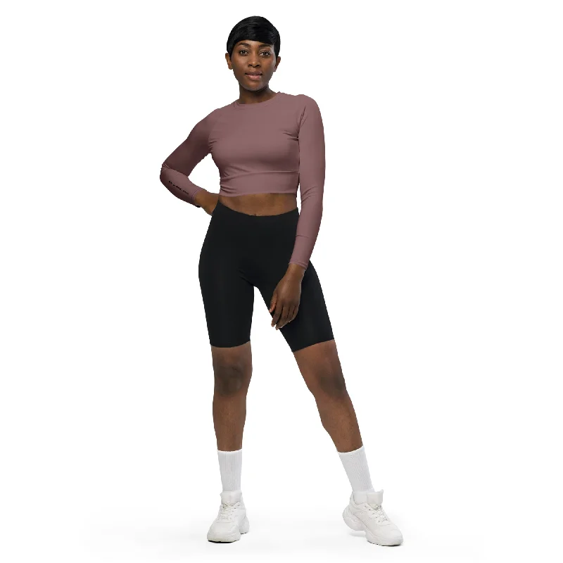 Recycled long-sleeve crop top Solid Color Striped Floral