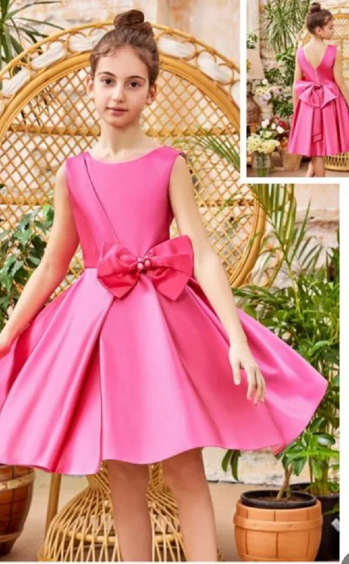 Beggi Girls' Fushia Satin Special Occasion Dress Tunics Floral girly
