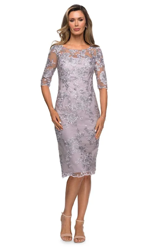 La Femme 27895SC - Sheer Quarter Sleeve Knee-Length Dress Tunics Vintage classic