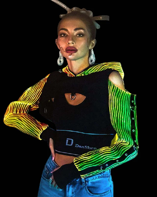 Cyberpunk Rave Clothing Luminous Off The Shoulder Crop Top Crop Top Seamless Stretchy