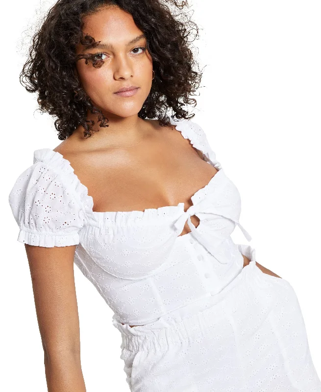 Bar III Underwire Eyelet Crop Top Chenille Blend Fleece Blend Nylon Blend