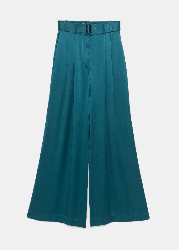 Teal Silk Tuck Pants Trendy Printed Pants