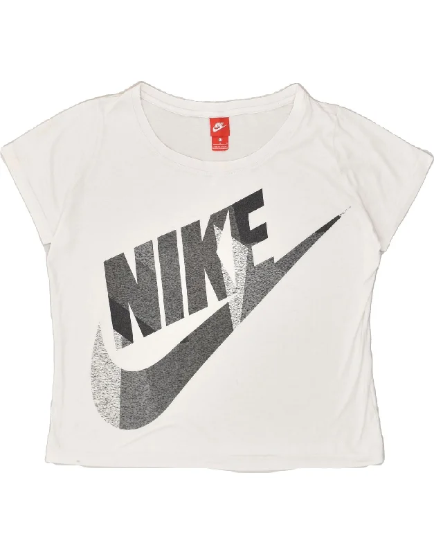 NIKE Womens Graphic Crop Top UK 16 Large White Beaded Sequined Faux Fur