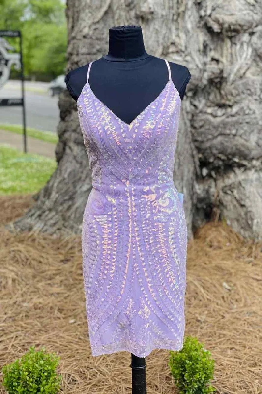 Lavender Sequins Tight Mini Party Dress  gh1533 Tunics Canvas sturdy