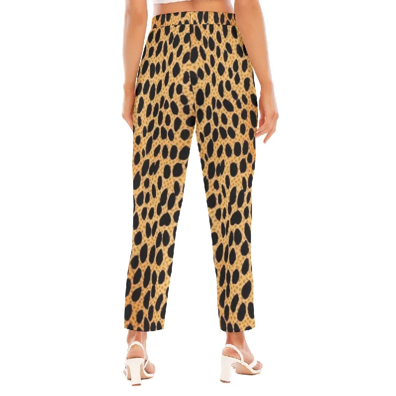 All-Over Print Women's Loose Straight-leg Pants leopard theme Cozy Knit Pants