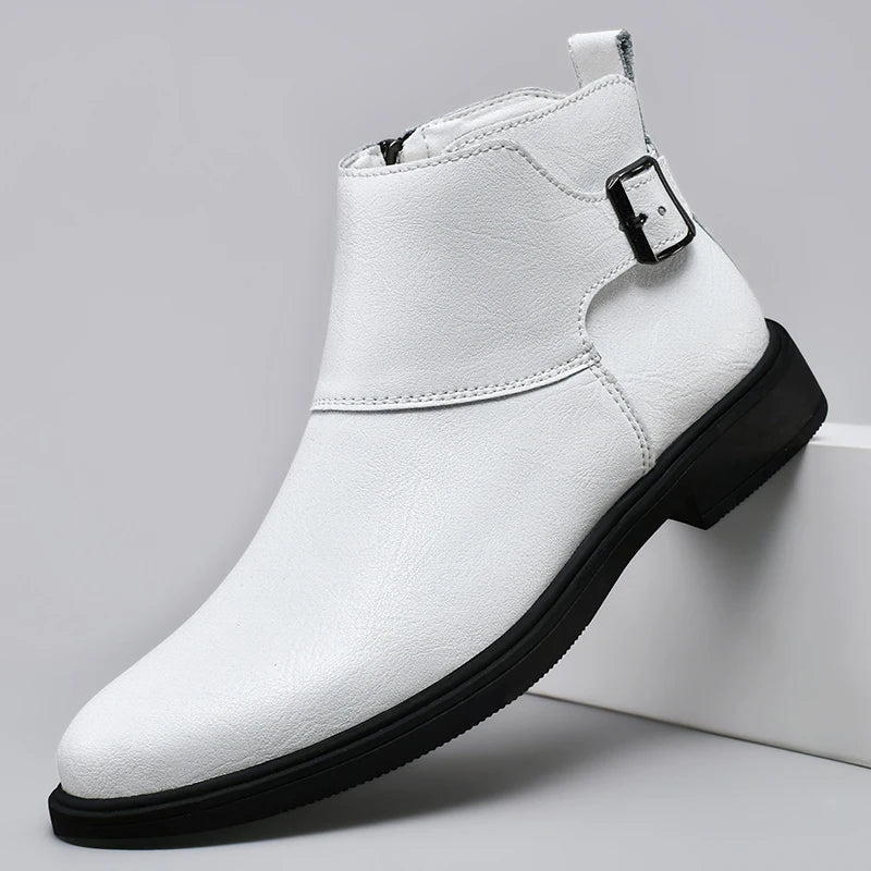 Sohiwoo Brand Chelsea Genuine Leather Mens Ankle Shoes Dress Business Boots Elegant Mans Winter Warm Luxury Quality White Boots Tunics Fashionable trendy