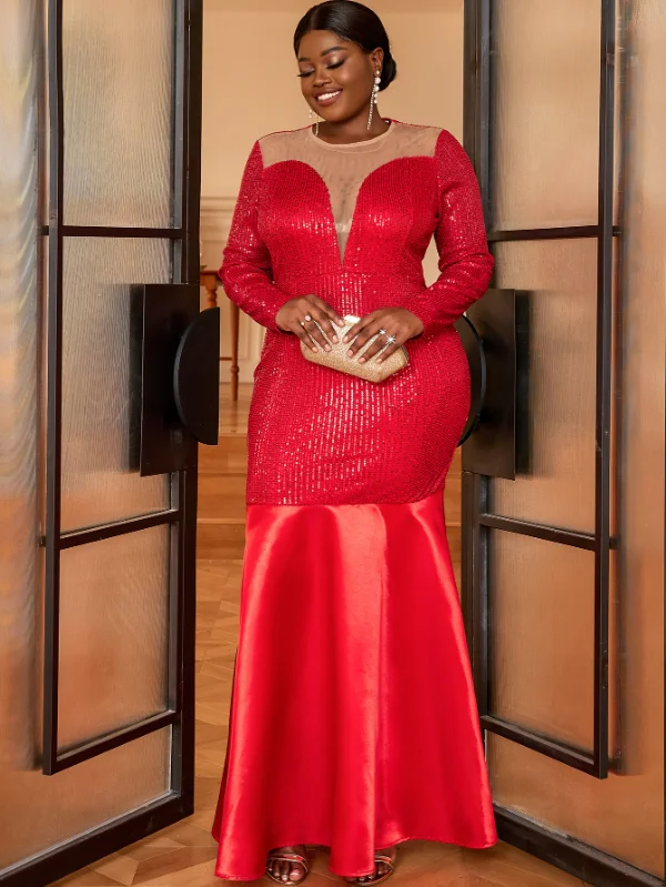 AOMEI Plus Size Sequin Mermaid Prom Dresses Long Tunics Trendy modern