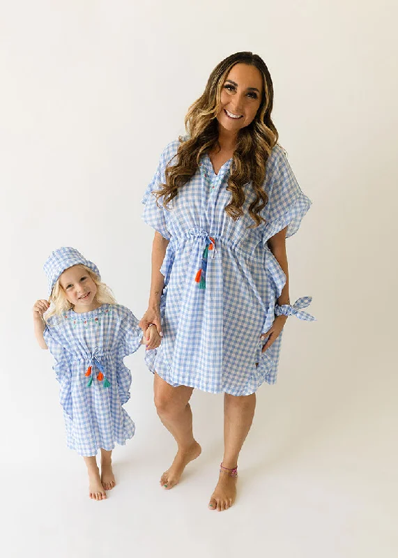 Blue Checkered Dress Set for Mother-Daughter Tunics Canvas sturdy