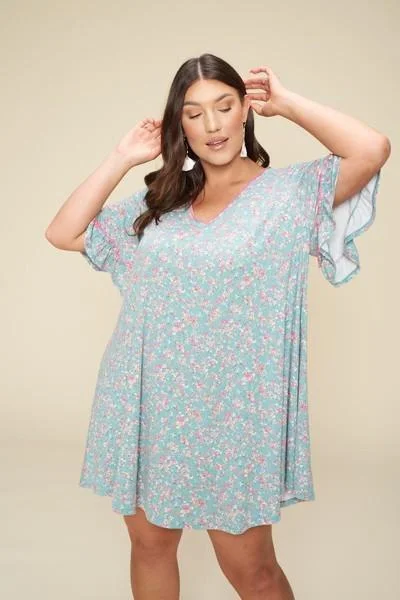 Plus Size Spring Floral Printed Lovely Swing Dress Tunics Wedding white