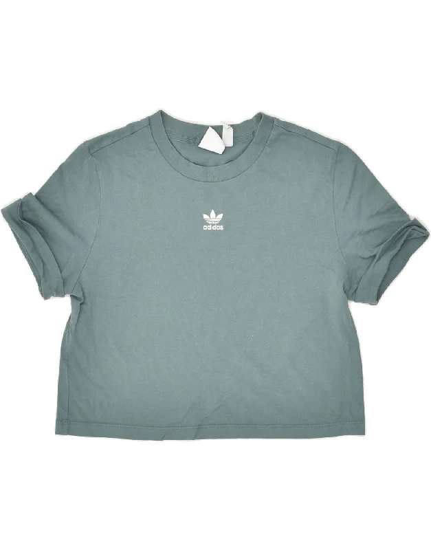 ADIDAS Womens Crop Top UK 12 Medium Grey Cotton Cashmere Blend Cotton Blend Poly Blend