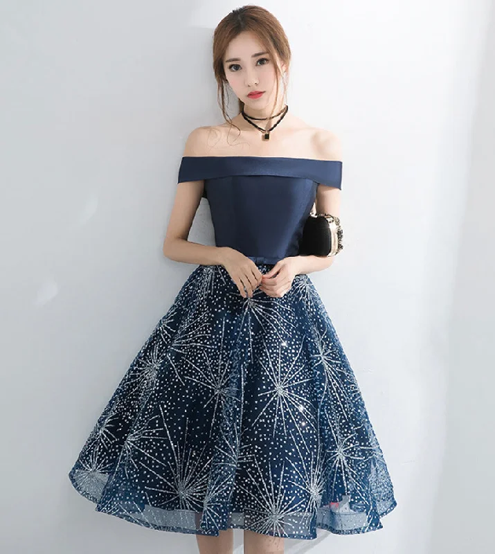 Blue tulle sequins short prom dress party dress  8539 Bodycon Fitted Nightout