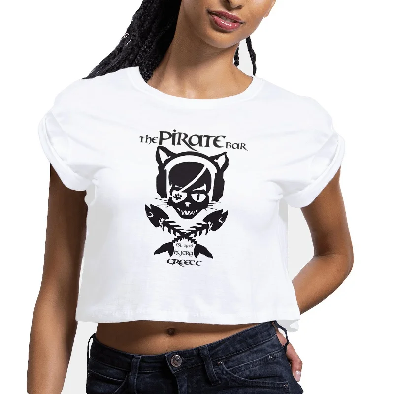 Cat Crop Top Print Jacquard Patchwork