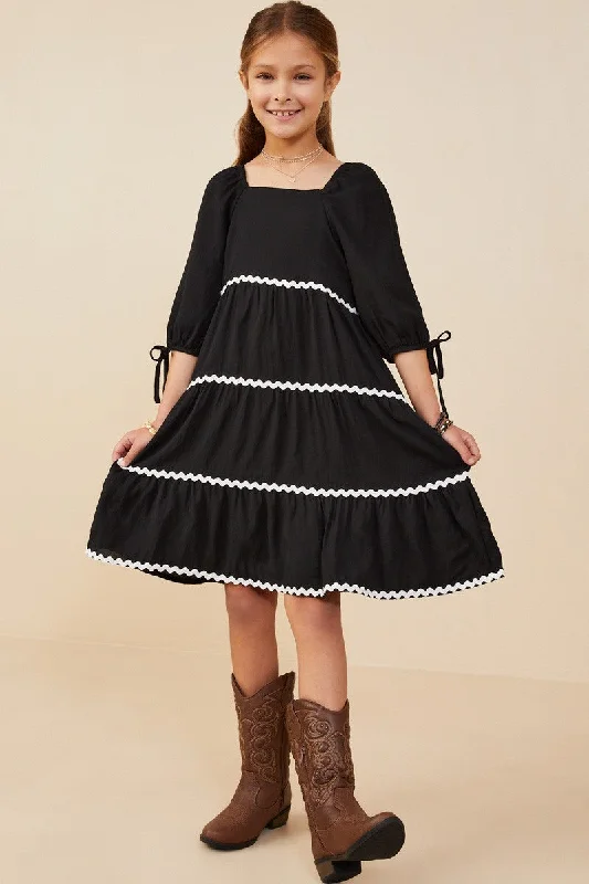 Jenna Girls Black Ruffle Dress Tunics Office stylish