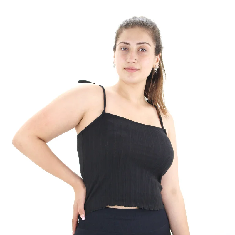 Women's Ribbed Sleeveless Crop Top,Black Anti-Pilling Machine Wash Handmade