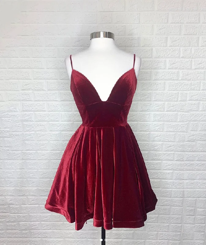 Burgundy velvet short prom dress party dress  8388 Tunics Sale discount