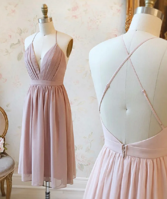 Pink chiffon short prom dress party dress  8473 Tunics Top rated
