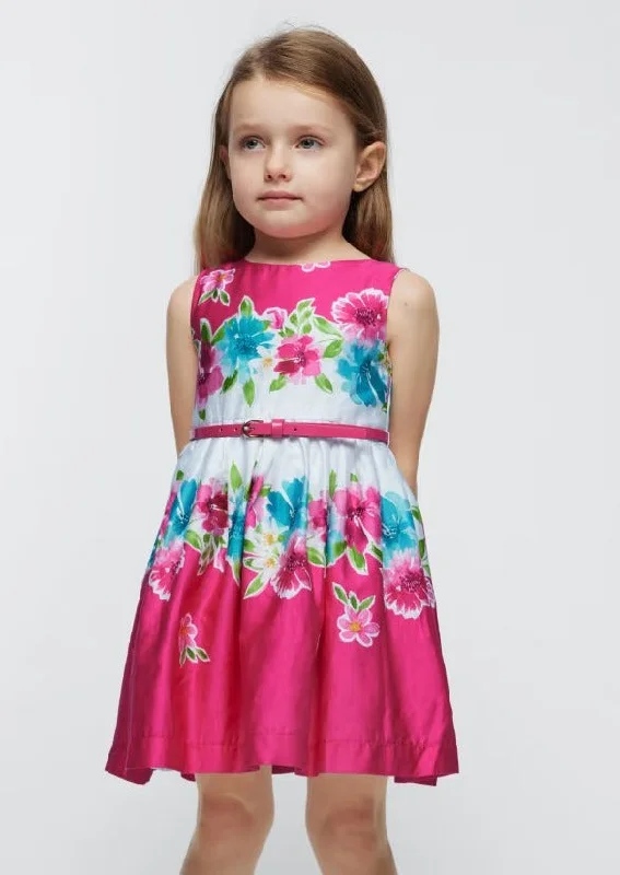 Mayoral Girls' Floral Belted Dress Square Neckline Feminine