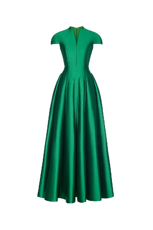 DIANA GREEN DRESS Square Neckline Feminine