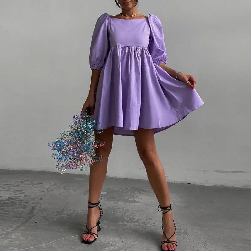 Square Elegant Puff Short Sleeve A-Line Loose Party Dress Tunics Modern contemporary
