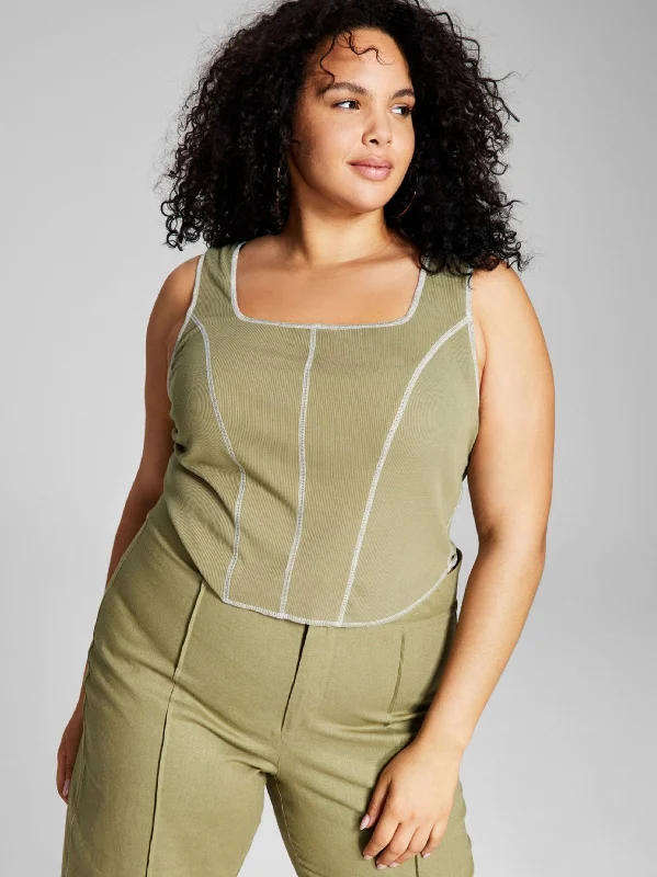 Women's Ribbed Plain Solid Crop Top,Olive Cotton Fabric Linen Fabric Terry Fabric