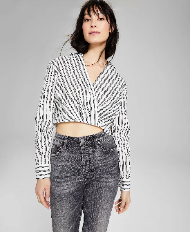 Now This Womens Cotton Faux Wrap Crop Top Fleece Fabric Down Fabric Feather Fabric