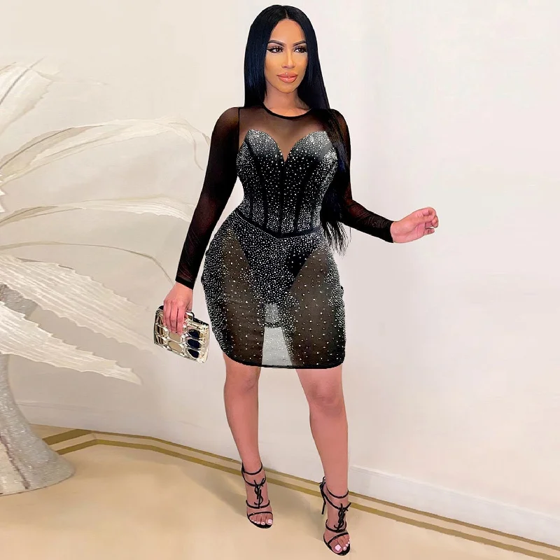 Sexy Women Diamond Night Party Dresses (underwear included) Tunics New arrival