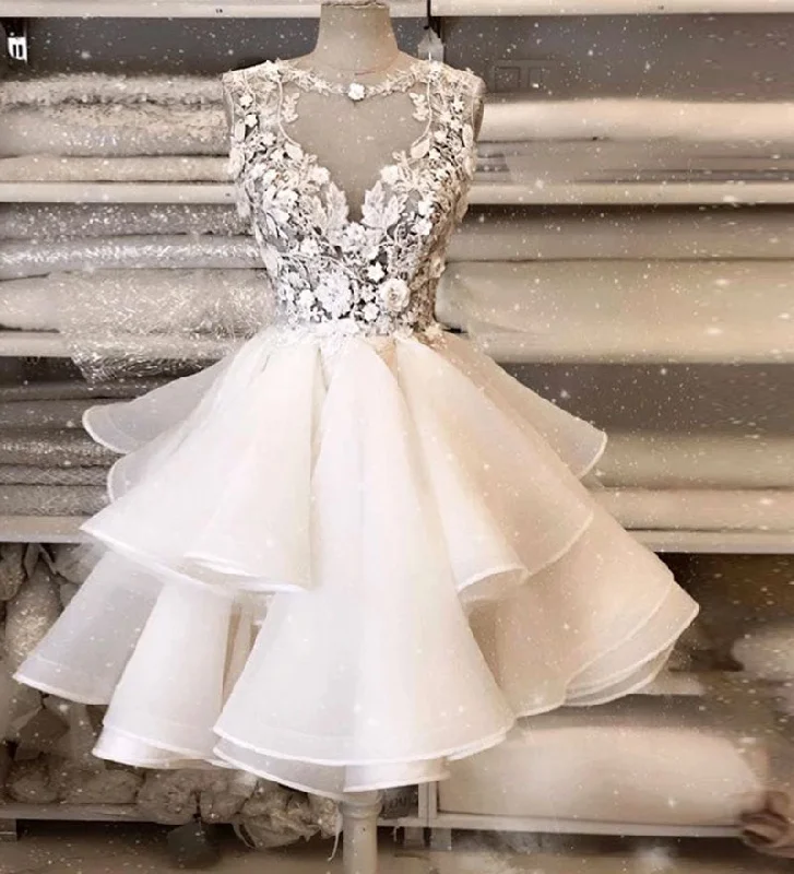 White lace tulle short prom dress party dress  8188 Tunics Evening elegant