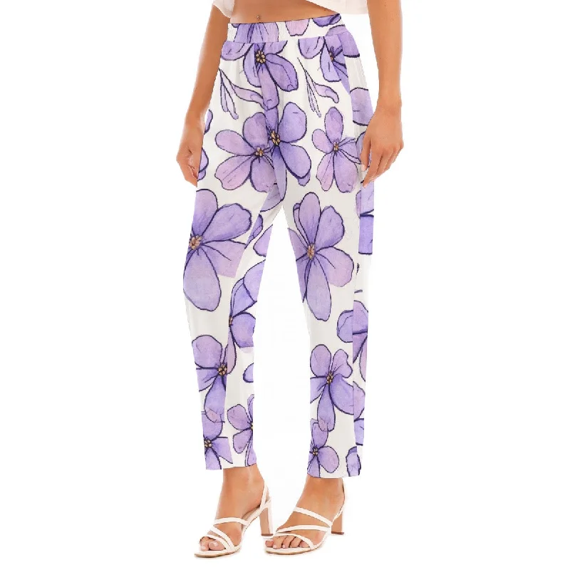 All-Over Print Women's Loose Straight-leg Pants purple flower print High-Waist Jeans