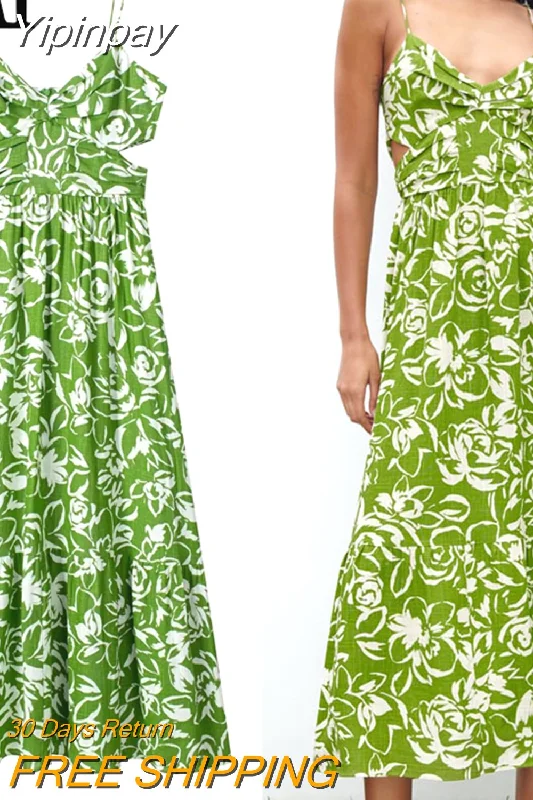 Yipinpay 2023 Cut Out Slip Long Dress Women Summer Green Floral Dress Woman Pleated Backless Sexy Party Dresses Beach Holiday Dress Tunics Winter warm Yipinpay 2023 Cut Out Slip Long Dress Women Summer Green Floral Dress Woman Pleated Backless Sexy Party Dresses Beach Holiday Dress Tunics Winter warm