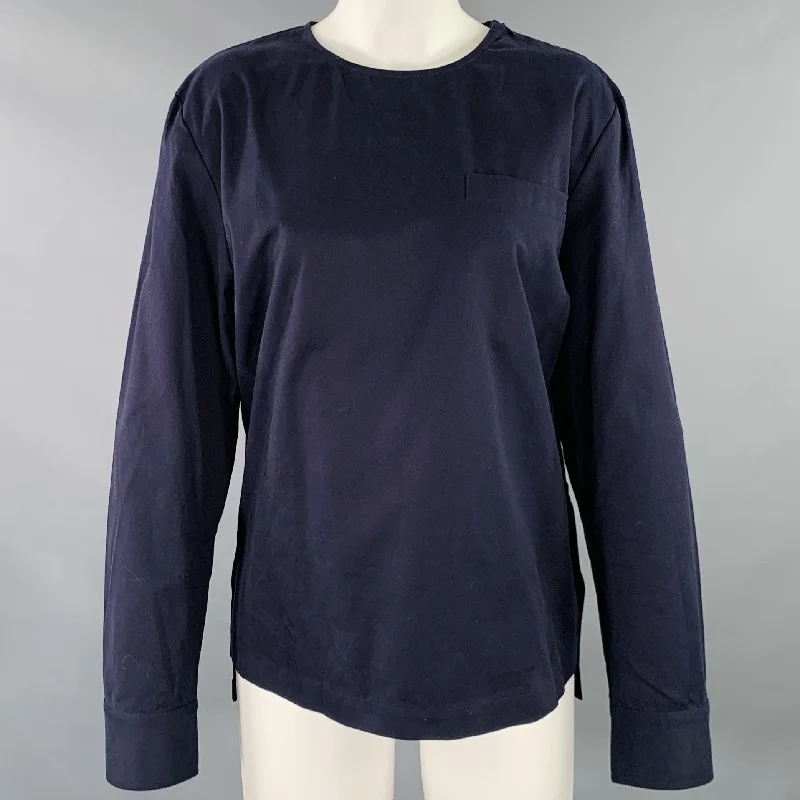 PROPER GANG Size S Navy Cotton Pullover Blouse One Shoulder Top