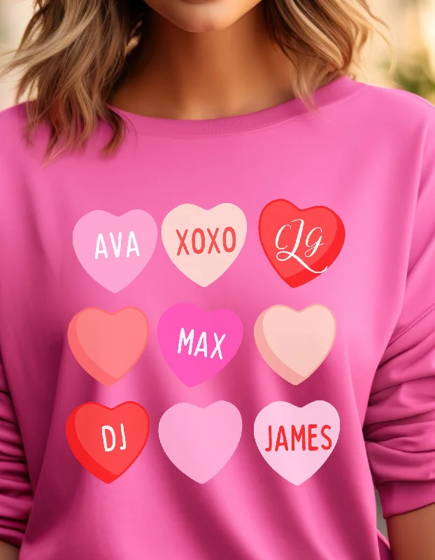 Customizable Candy Heart Valentine's Day Long Sleeve T-Shirt or Sweater Glossy Satin Silk