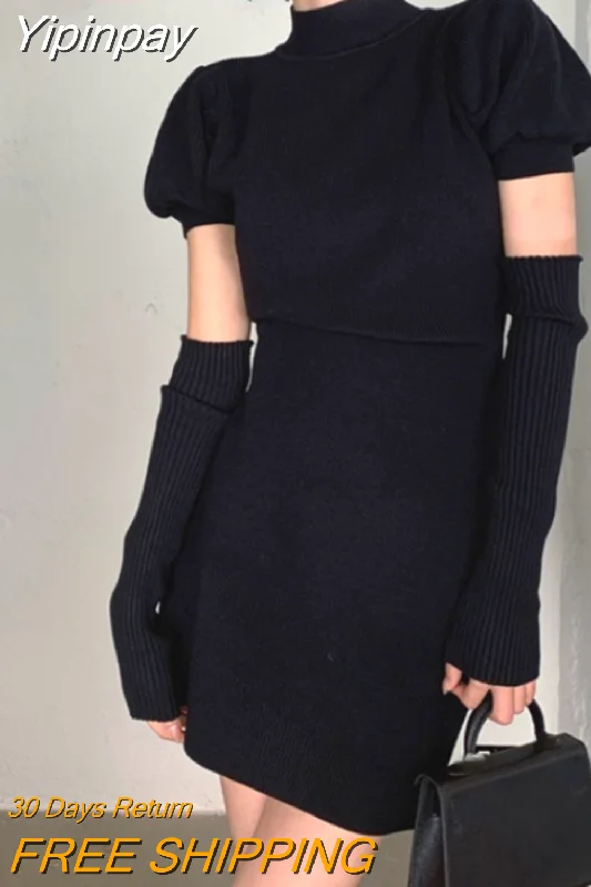 Yipinpay Knitted Bodycon Dress Sexy Puff Sleeve Sweater Mini Dress Women Evening Party One Piece Dress Korean Spring Clothing Chic Print Jacquard Patchwork Yipinpay Knitted Bodycon Dress Sexy Puff Sleeve Sweater Mini Dress Women Evening Party One Piece Dress Korean Spring Clothing Chic Print Jacquard Patchwork