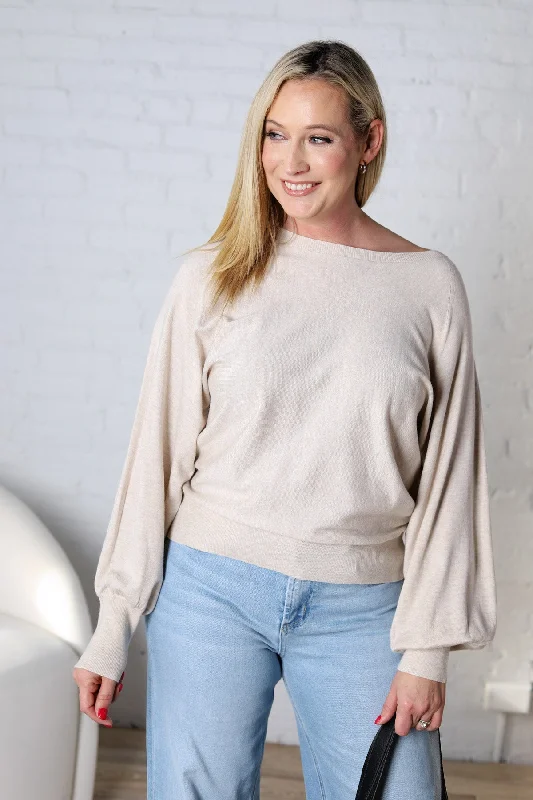 Olivette Knit Sweater Pullover - Oatmeal Asymmetrical Neck Pullover
