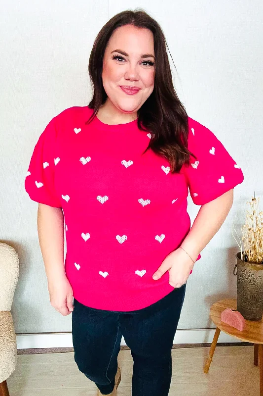 Be Mine Pink & White Heart Oversized Jacquard Sweater Solid Color Striped Floral Print Be Mine Pink & White Heart Oversized Jacquard Sweater Solid Color Striped Floral Print